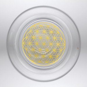 view of base of Mythos glass showing Gold Flower of Life